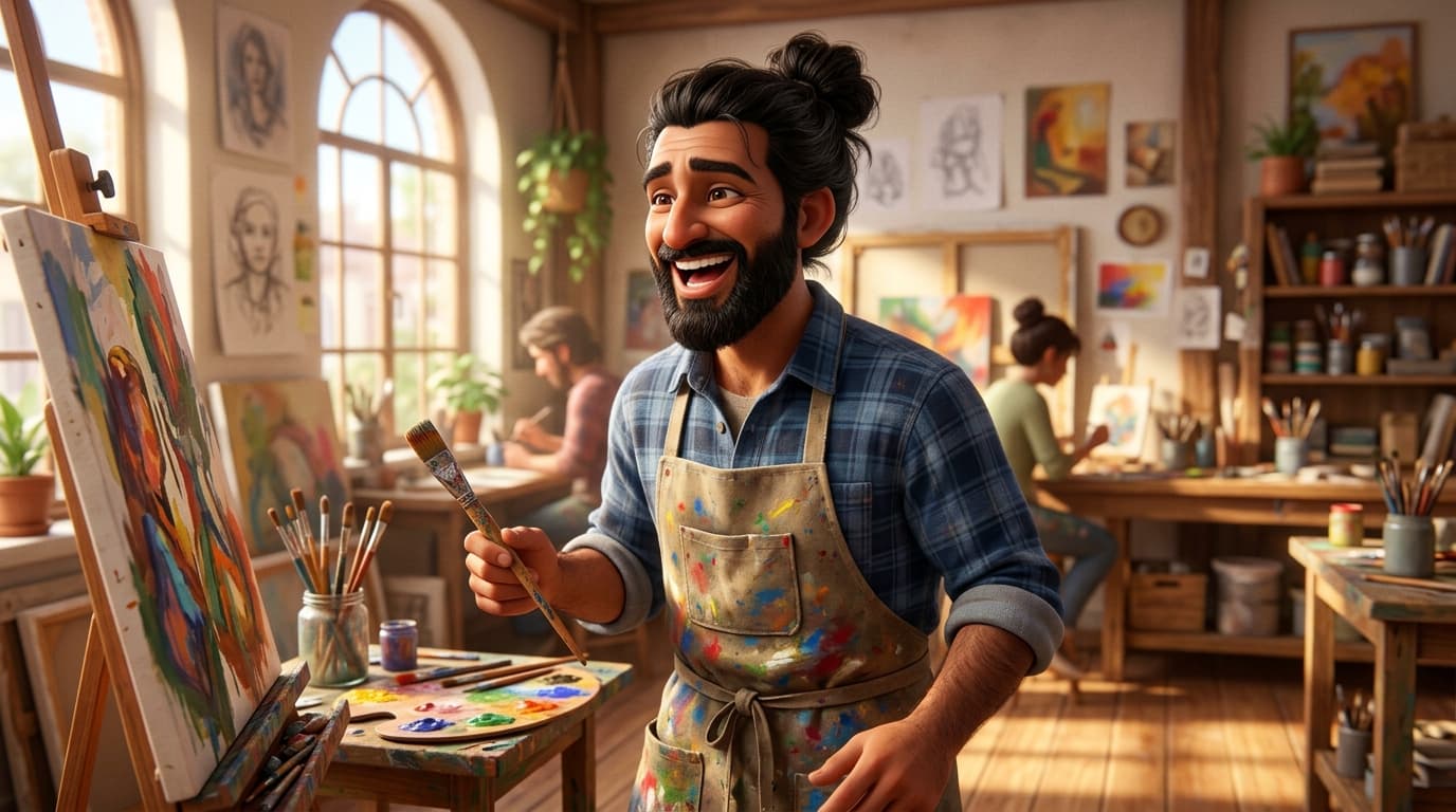 Bearded man laughing