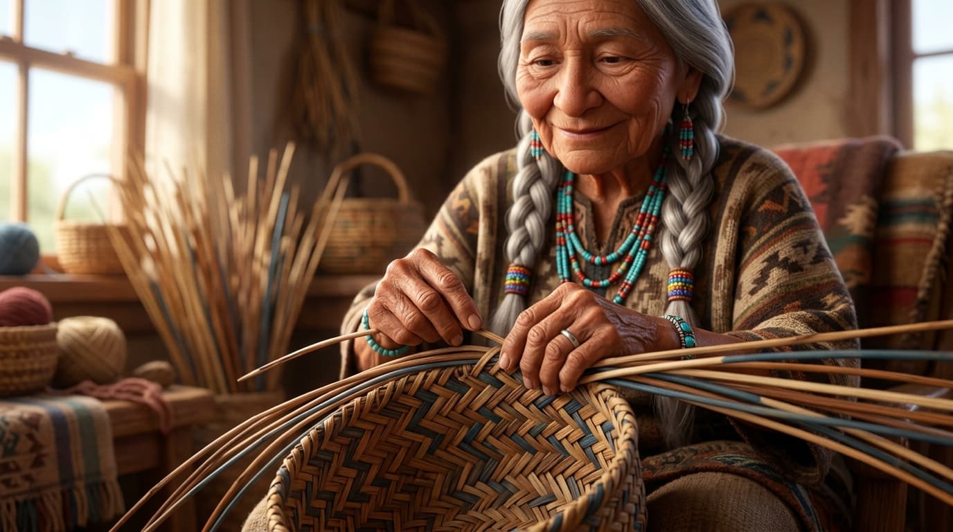 Indigenous woman weaving